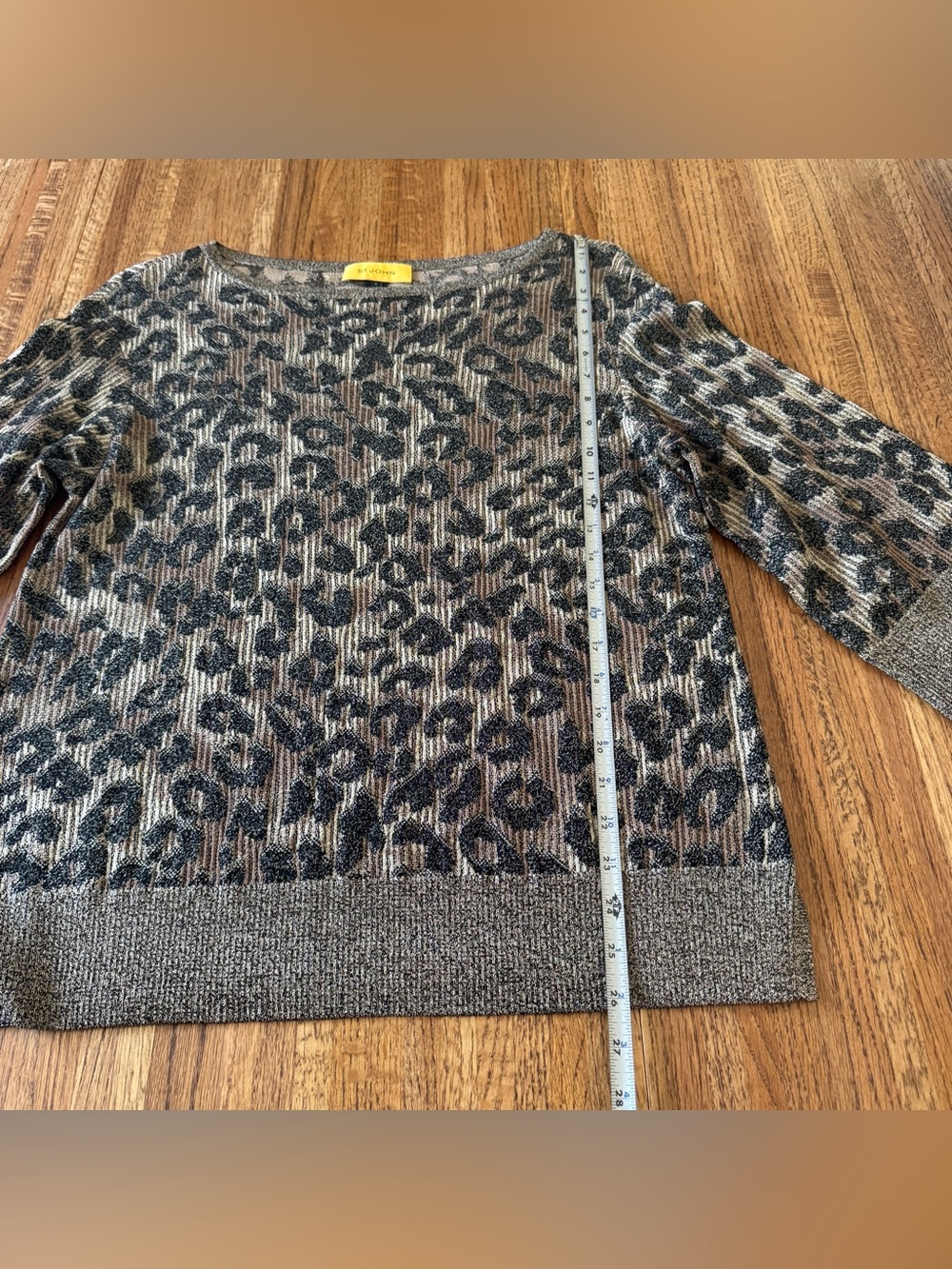 St. John Metallic Leopard Print Wool Blend Knit Top - Size M - Picture 9 of 10
